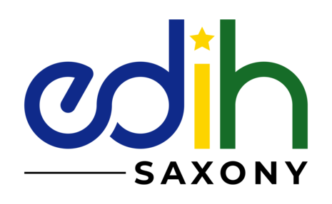 Logo des European Digital Innovation Hub Saxony in blau, gelb, grün und schwarz