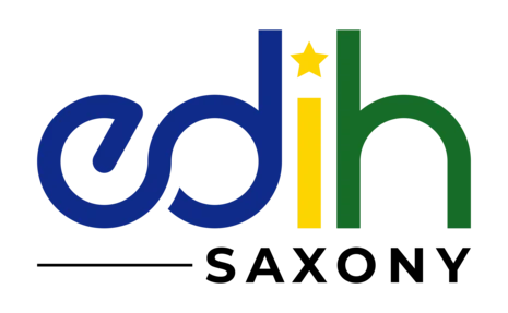 Logo des European Digital Innovation Hub Saxony in blau, gelb, grün und schwarz
