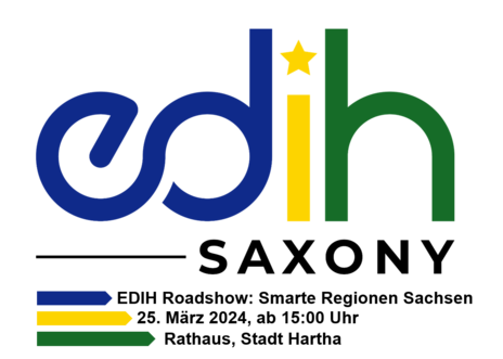 edih saxony Logo in blau, grün, gelb und schwarz sowie den Veranstaltungsinformationen unterhalb