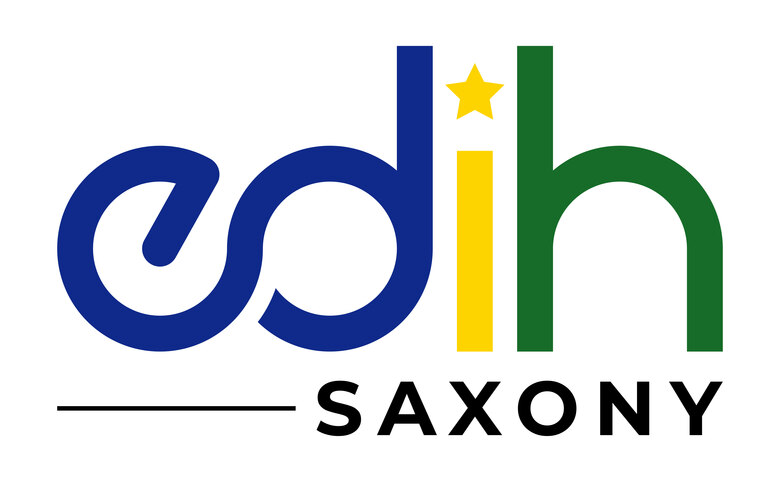 Logo of the EDIH Saxony in the colours black, yellow, green and blue