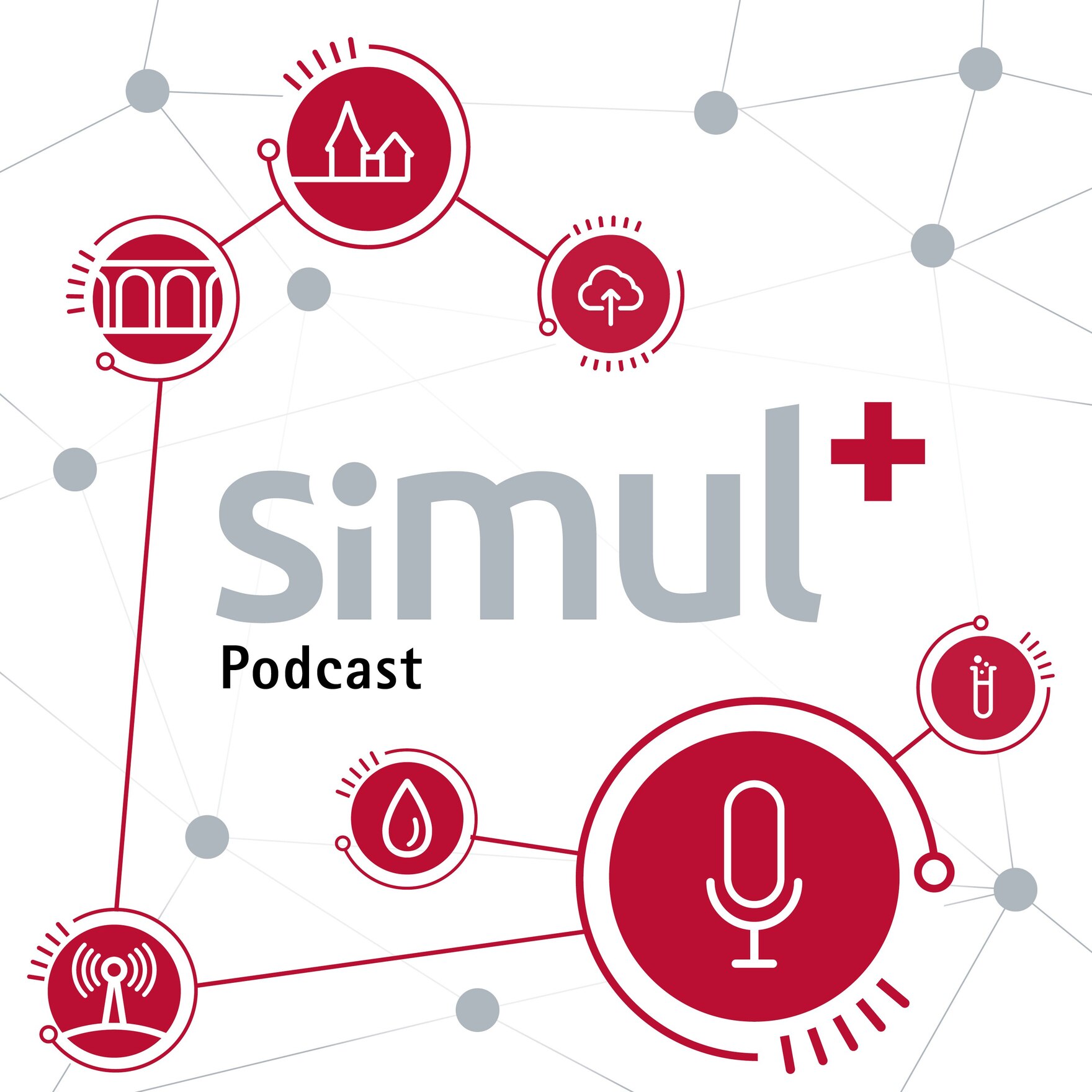 Rotes simul+Logo vor weißem Hintergrund