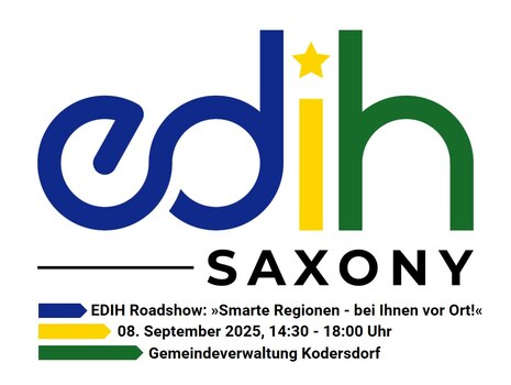 edih saxony Logo in blau, grün, gelb und schwarz sowie den Veranstaltungsinformationen unterhalb